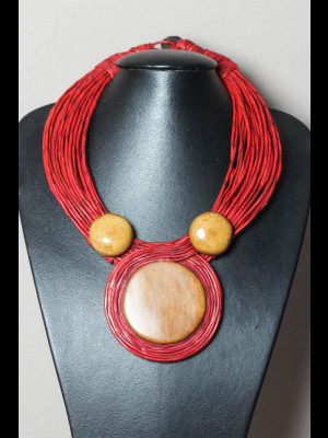 Collier fils de cuir et perles en os