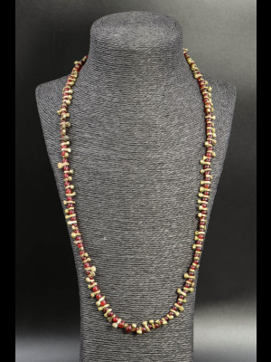 Collier perles de troc en verre et perles en laiton