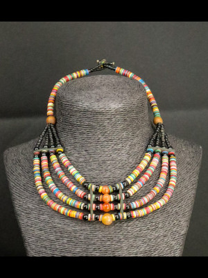 Collier perles en cornaline, en verre et koffi